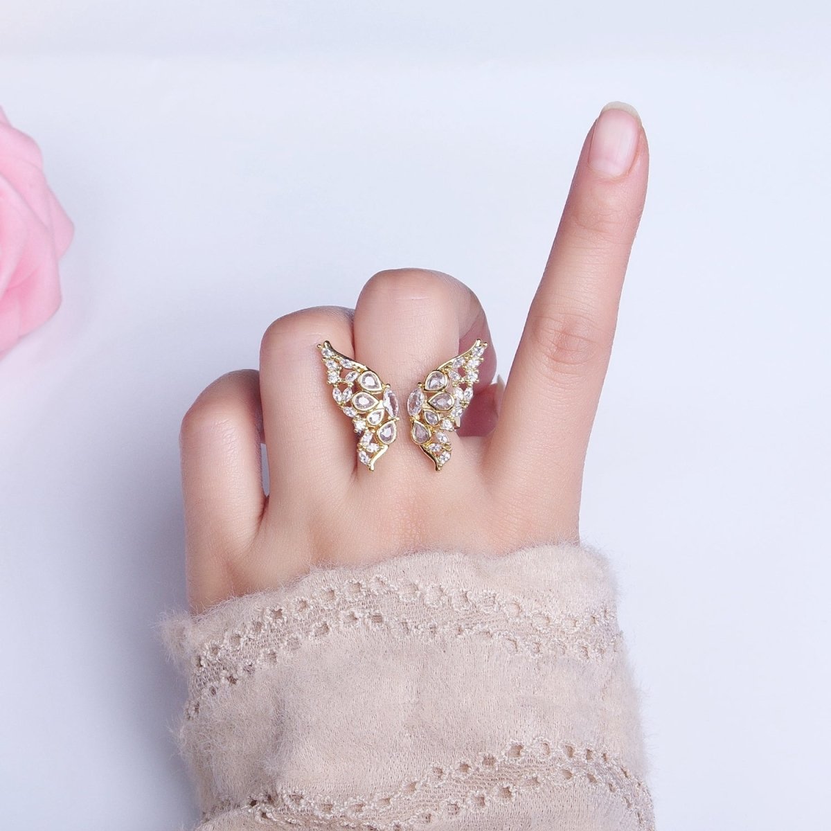 16K Gold Filled Wings Butterfly Mariposa Teardrop Marquise Open Ring in Gold & Silver | O-1563 O-1564