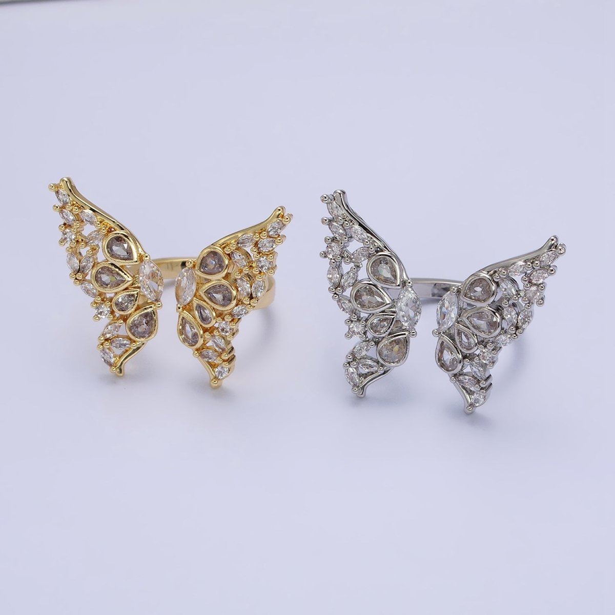 16K Gold Filled Wings Butterfly Mariposa Teardrop Marquise Open Ring in Gold & Silver | O-1563 O-1564