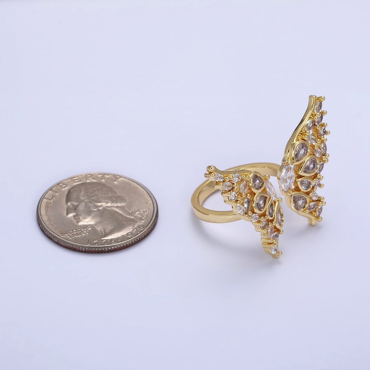 16K Gold Filled Wings Butterfly Mariposa Teardrop Marquise Open Ring in Gold & Silver | O-1563 O-1564