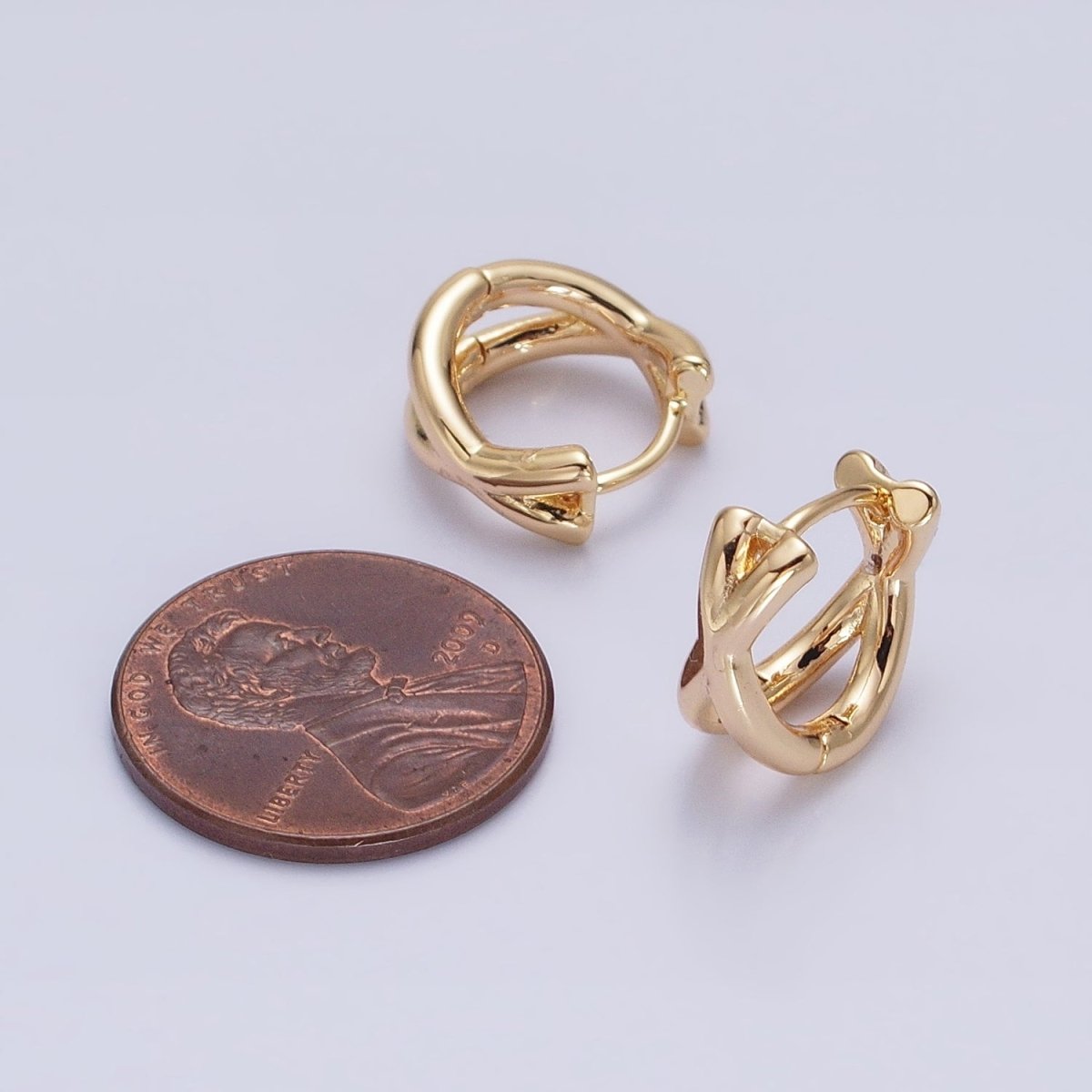 16K Gold Filled X Claw Double Band Geometric Huggie Earrings in Gold & Silver | AB1455 AB1456