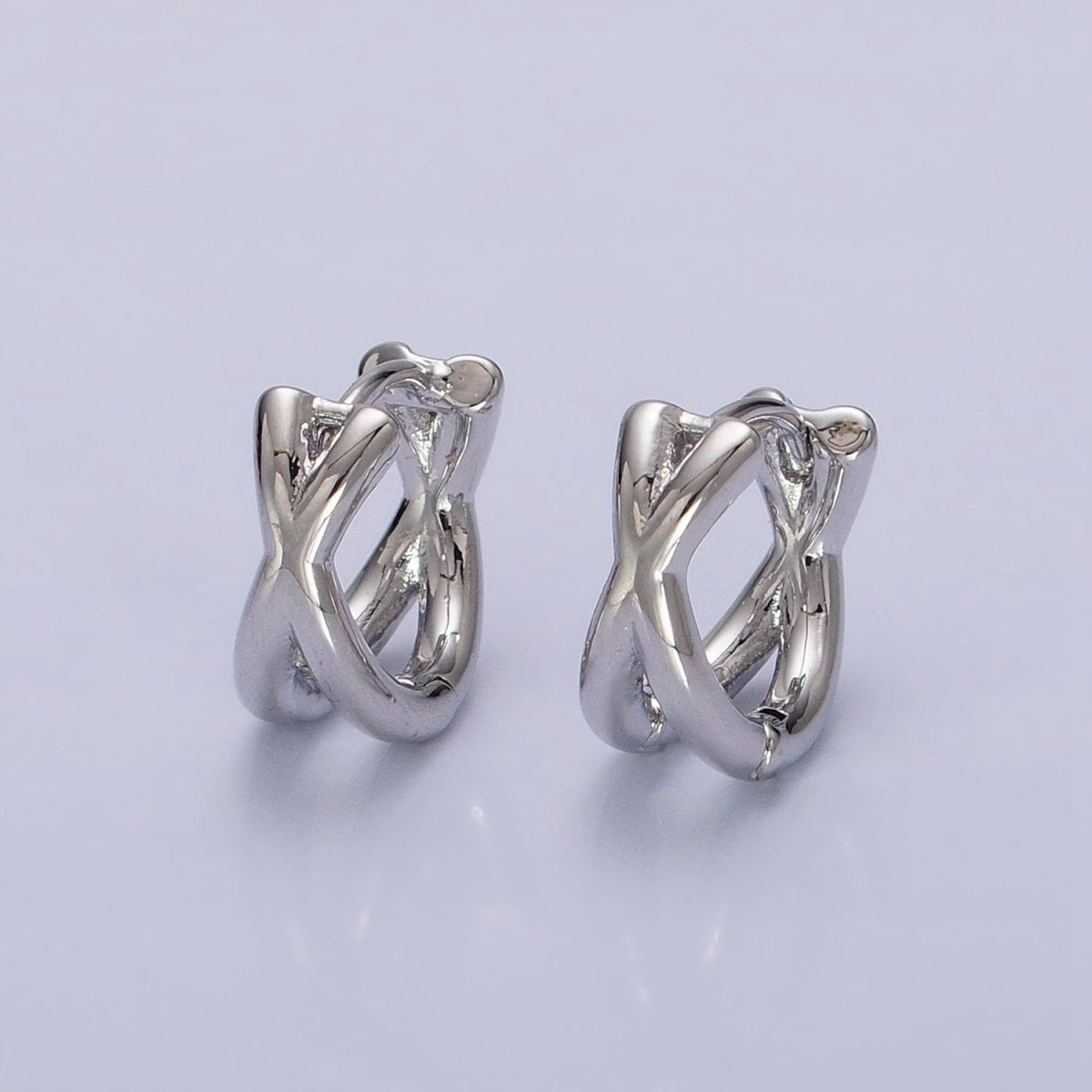 16K Gold Filled X Claw Double Band Geometric Huggie Earrings in Gold & Silver | AB1455 AB1456