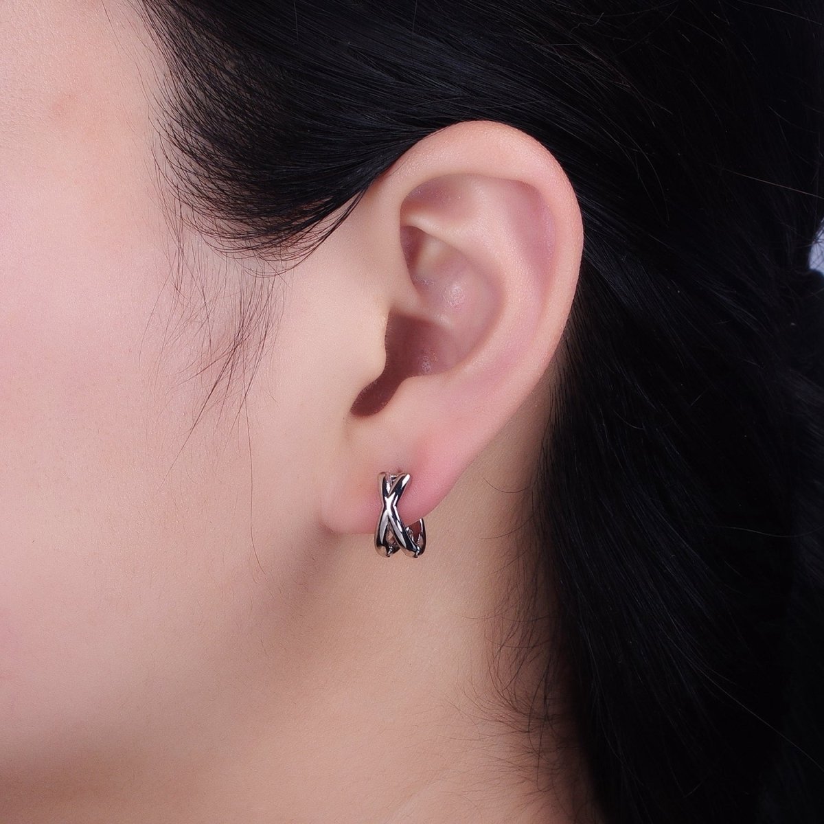 16K Gold Filled X Claw Double Band Geometric Huggie Earrings in Gold & Silver | AB1455 AB1456