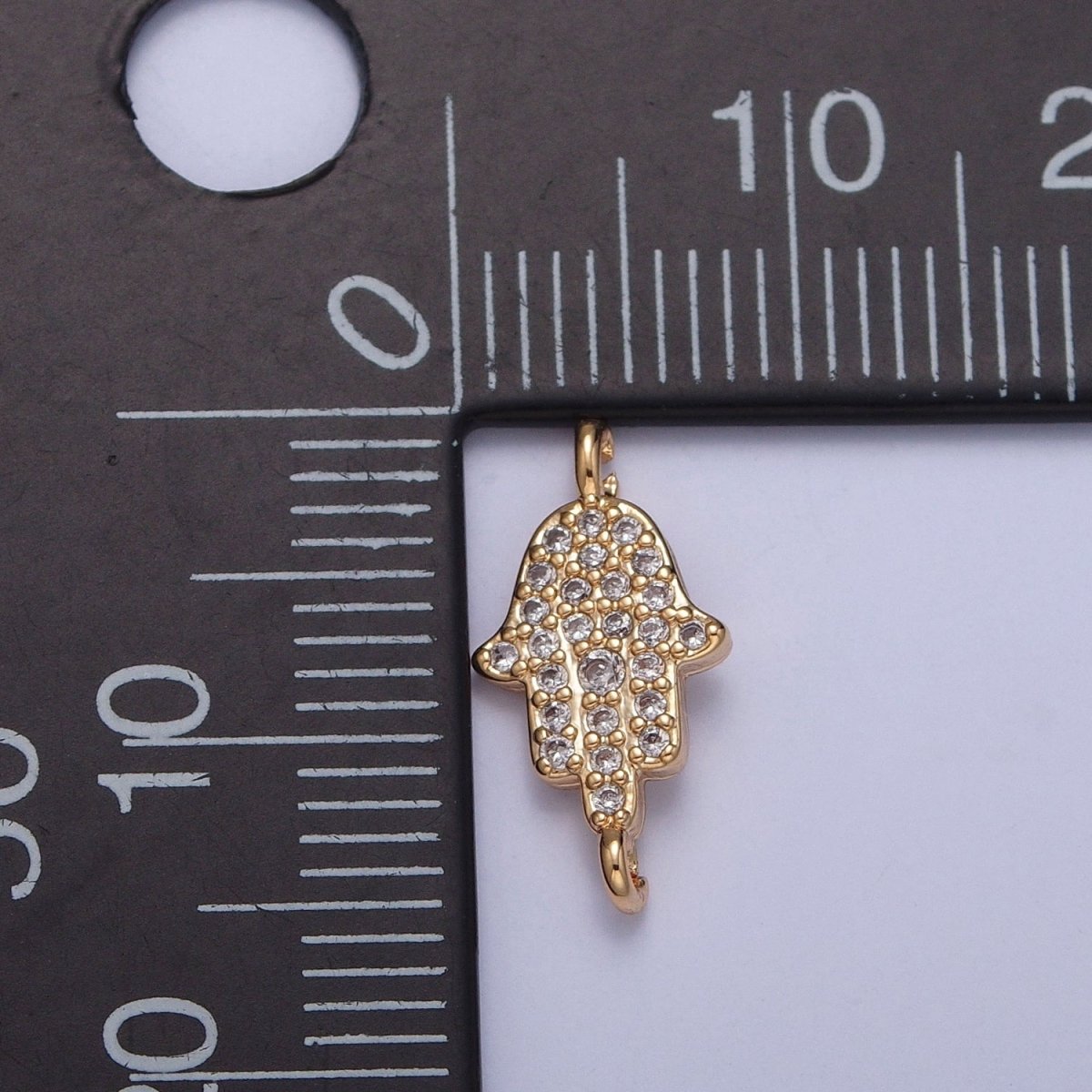 16K Gold Simple Hamsa Hand The Hand of God Charm with Micro Pave CZ Link Connector | DIY Connector Piece for Necklace Bracelet | G-917
