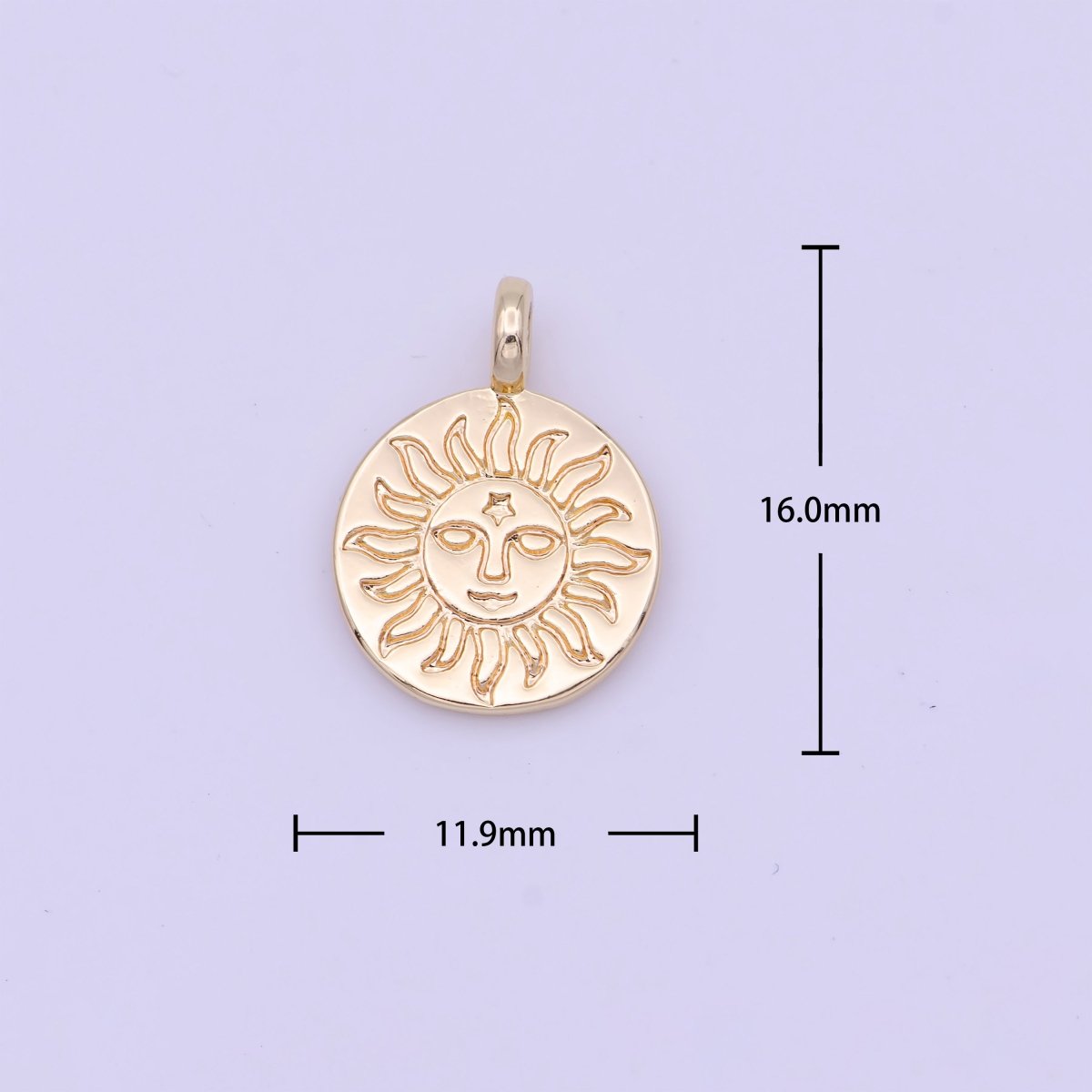 OS 16mm Celestial Shinning Star Engraved Coin Gold Charm | D-469