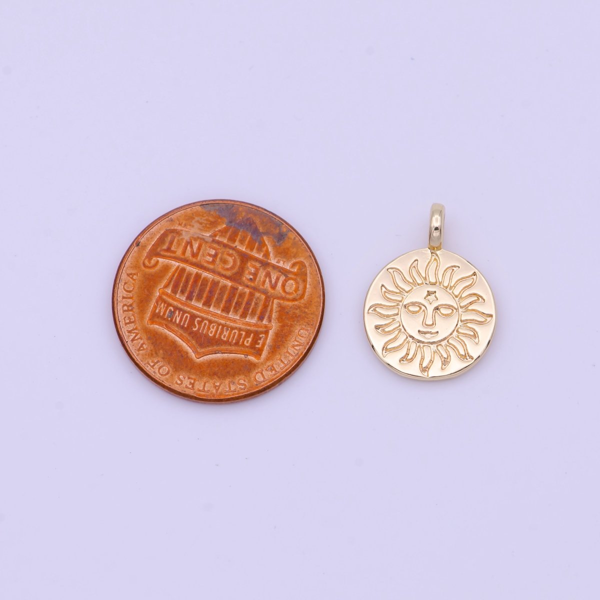 OS 16mm Celestial Shinning Star Engraved Coin Gold Charm | D-469