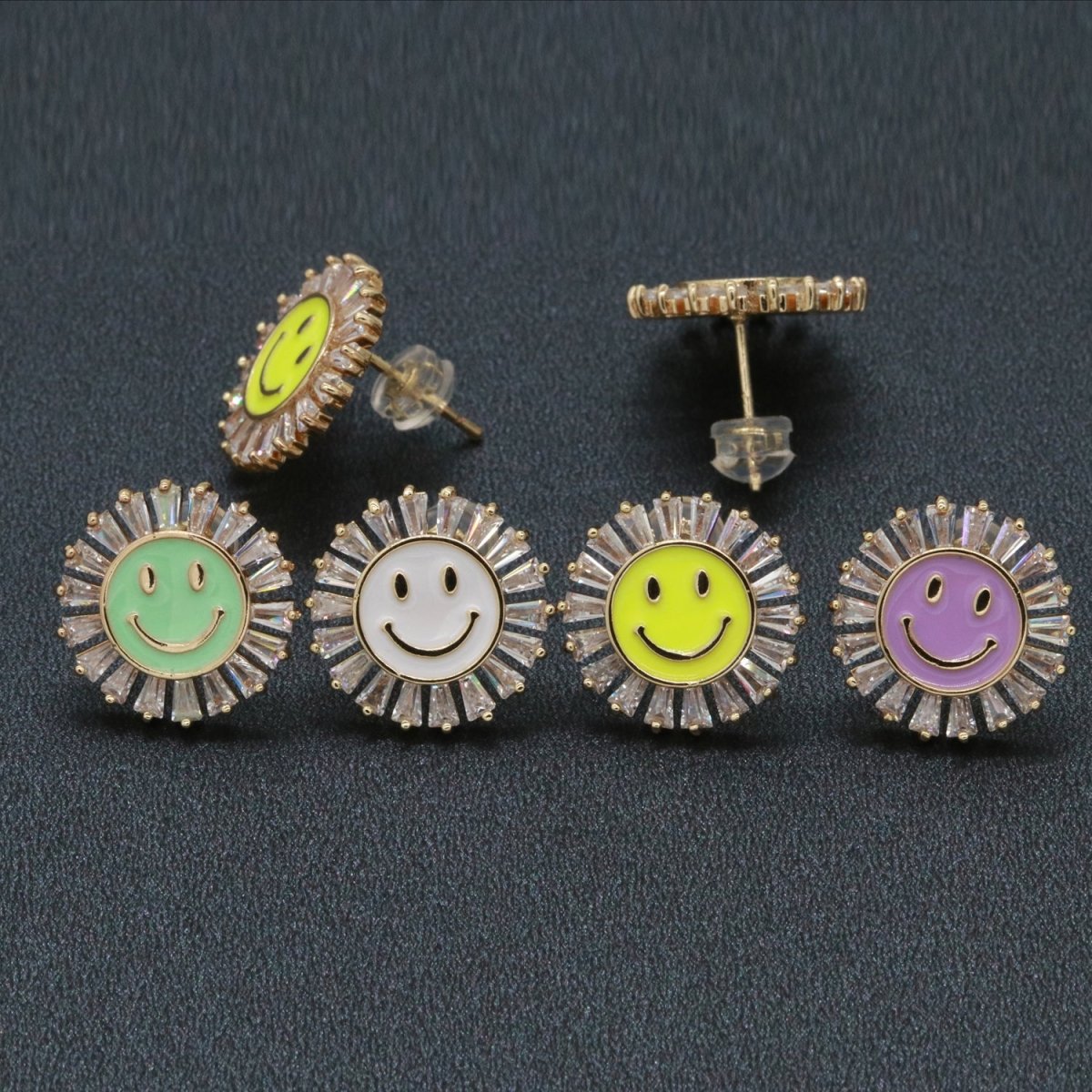 16mm Stud Enamel Smiley Face Stud Earrings Y2K 90S 1990's Cute Earring Harajuku  P167