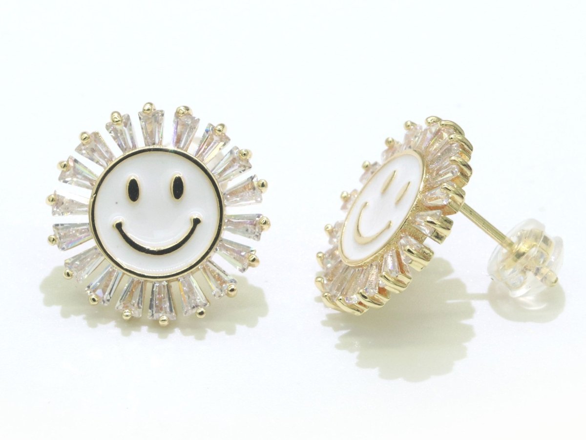 16mm Stud Enamel Smiley Face Stud Earrings Y2K 90S 1990's Cute Earring Harajuku  P167
