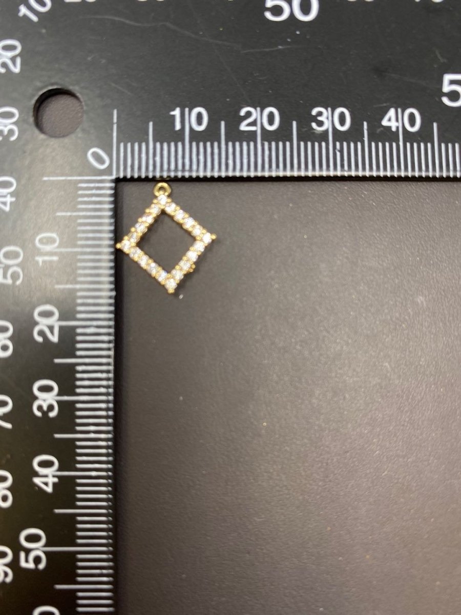 16x15mm 18K Gold Filled Rhombus Shape Micro Pave Geometric Charm Cubic Charm Bracelet Necklace Pendant Earring Gift for Jewelry Making, D-068 - DLUXCA
