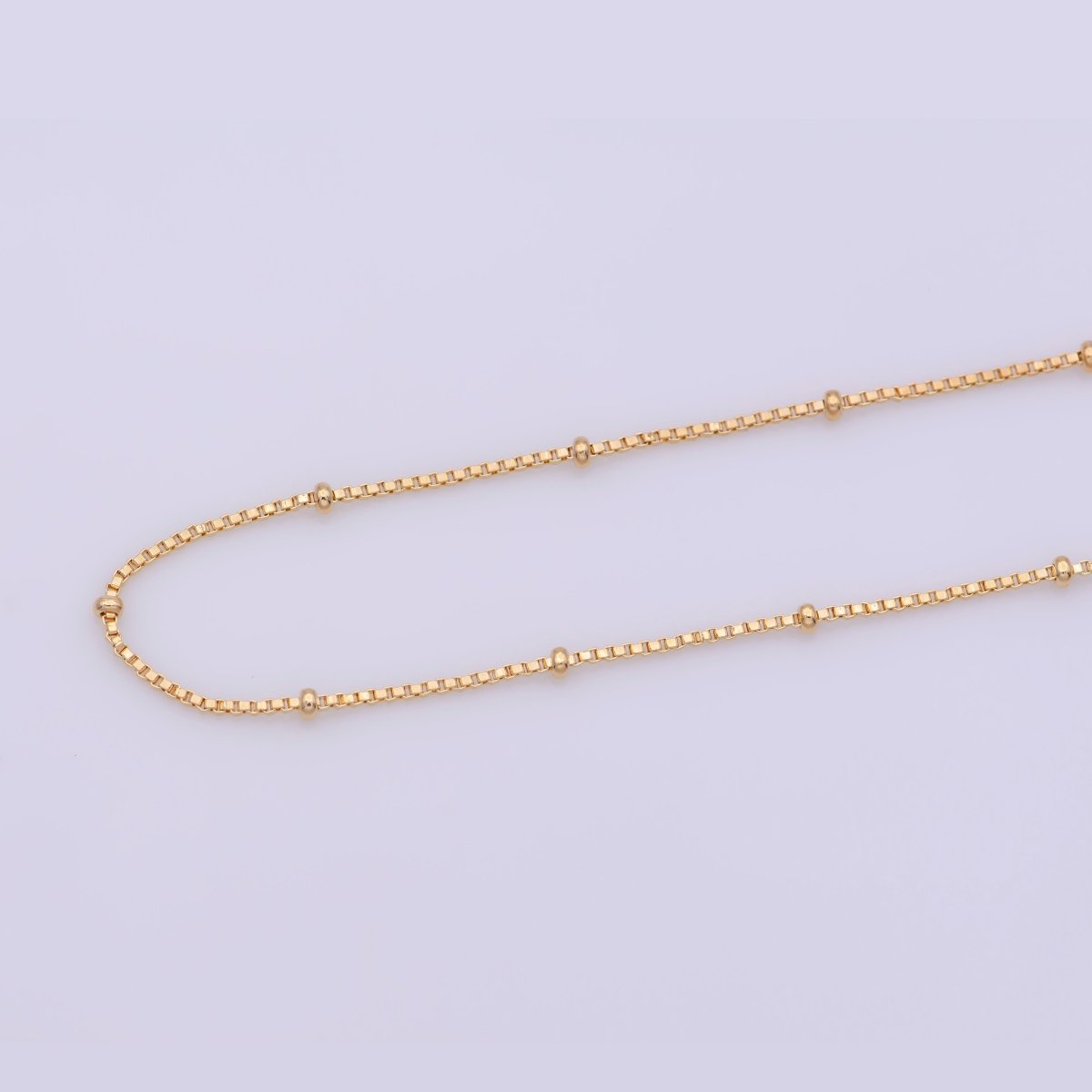 17.5 inch Box Chain Necklace, 18K Gold Plated Box Finished Chain For Jewelry Necklace Making, Dainty 1.9m Box Necklace w/ Spring Ring | CN-382 Clearance Pricing - DLUXCA