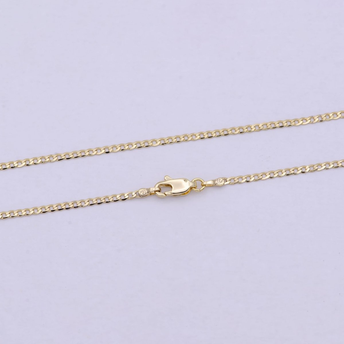 17.5 Inch Curb Figaro Finished Chain, Dainty 2mm 14K Gold Plated Necklace with Lobster Clasps | WA-623 Clearance Pricing - DLUXCA