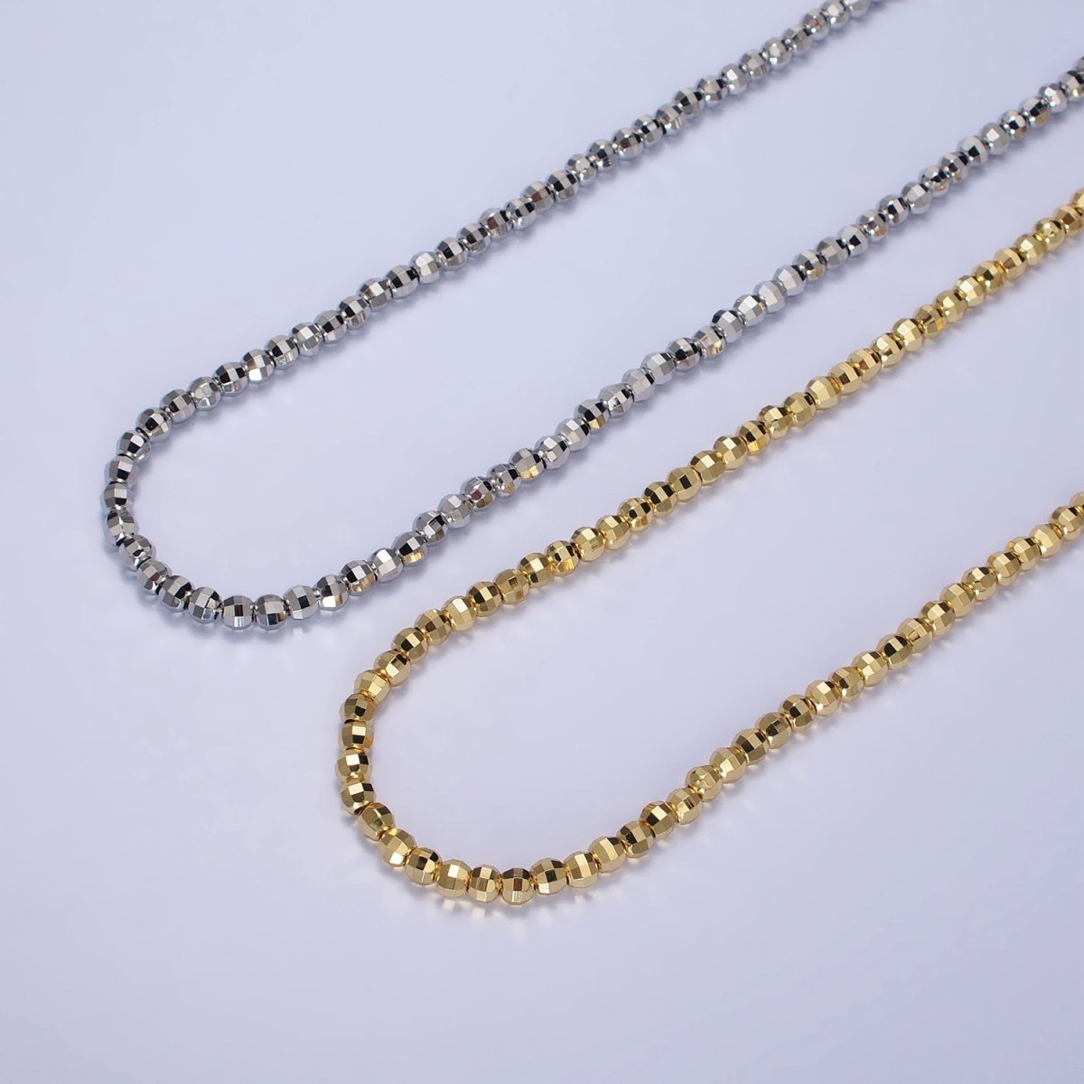 17.5 Inch Gold, Silver 3.5mm, 2.5mm Multi faceted Disco Ball Bead Chain Necklace | WA-1564 WA-1565 Clearance Pricing