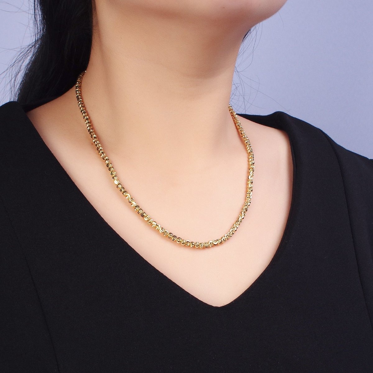 17.5 Inch Gold, Silver 3.5mm, 2.5mm Sparkling Moon Cut Ball Bead Chain Necklace | WA-1568 - WA-1571 Clearance Pricing