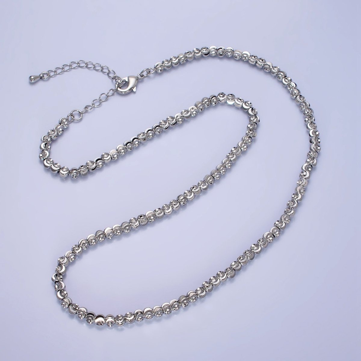 17.5 Inch Gold, Silver 3.5mm, 2.5mm Sparkling Moon Cut Ball Bead Chain Necklace | WA-1568 - WA-1571 Clearance Pricing