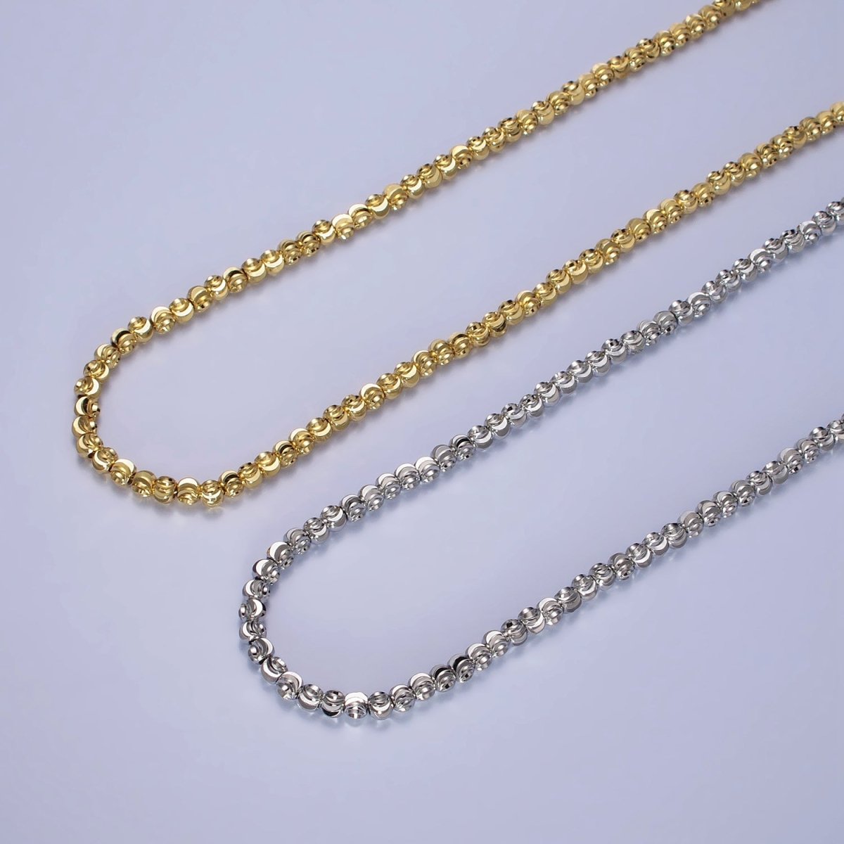 17.5 Inch Gold, Silver 3.5mm, 2.5mm Sparkling Moon Cut Ball Bead Chain Necklace | WA-1568 - WA-1571 Clearance Pricing