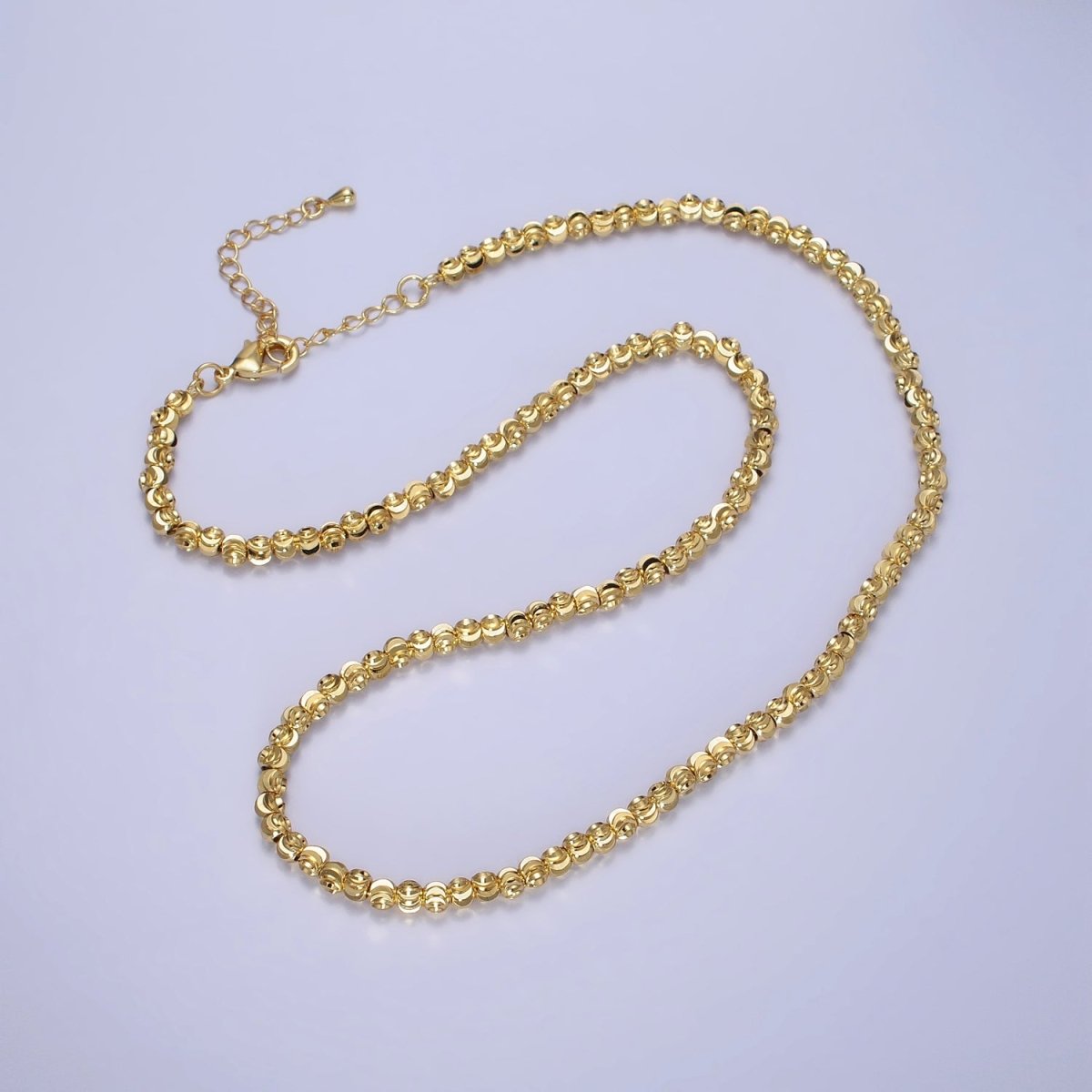 17.5 Inch Gold, Silver 3.5mm, 2.5mm Sparkling Moon Cut Ball Bead Chain Necklace | WA-1568 - WA-1571 Clearance Pricing