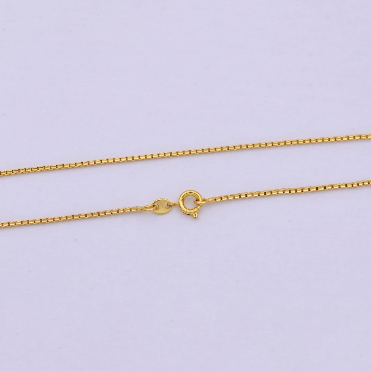 17.7 Inch Boston Box Finished Chain, Dainty 1.1mm 24K Gold Plated Box Necklace with Spring Ring | WA-624 Clearance Pricing - DLUXCA