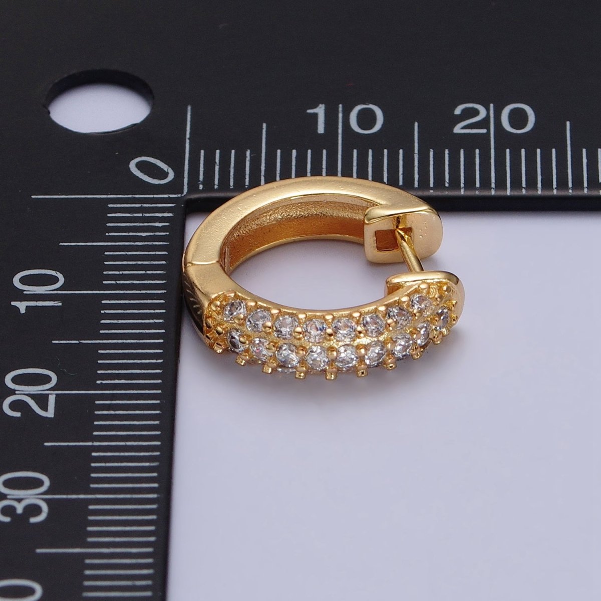 17mm Clear Micro Paved CZ Huggie Earrings in Gold & Silver | AB137 AB138