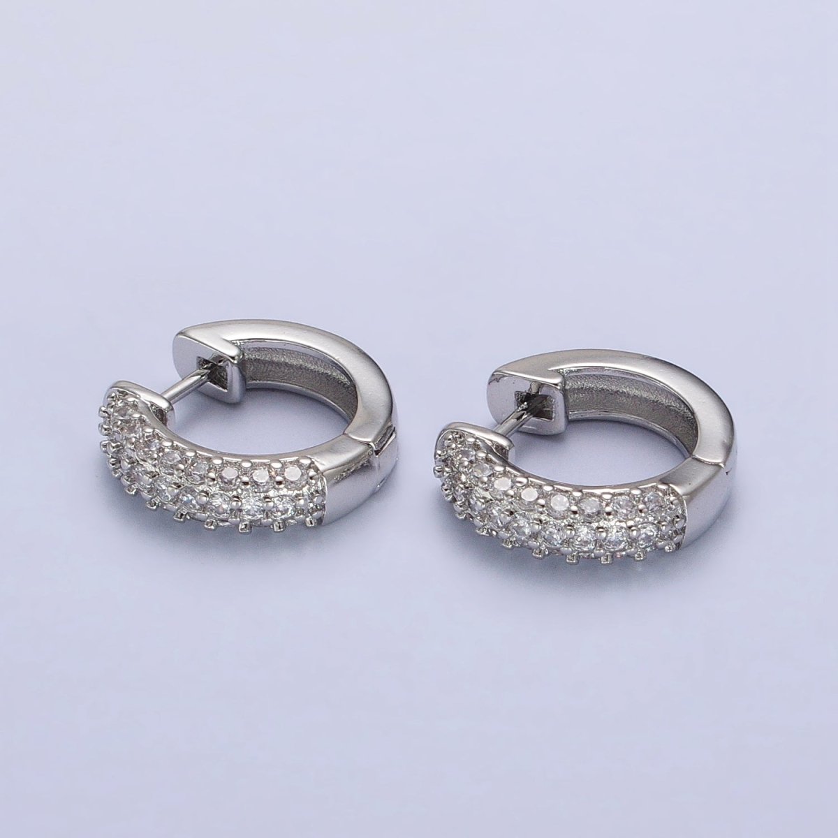 17mm Clear Micro Paved CZ Huggie Earrings in Gold & Silver | AB137 AB138