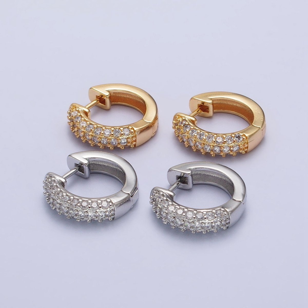 17mm Clear Micro Paved CZ Huggie Earrings in Gold & Silver | AB137 AB138