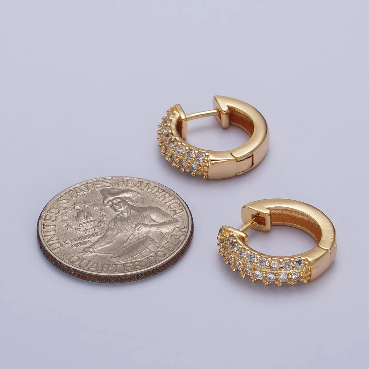 17mm Clear Micro Paved CZ Huggie Earrings in Gold & Silver | AB137 AB138