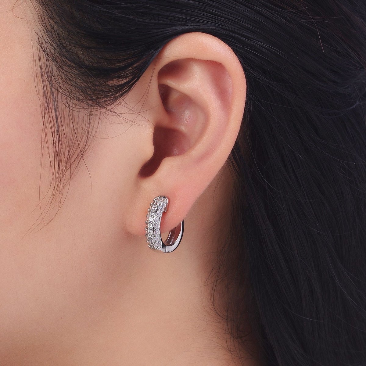 17mm Clear Micro Paved CZ Huggie Earrings in Gold & Silver | AB137 AB138