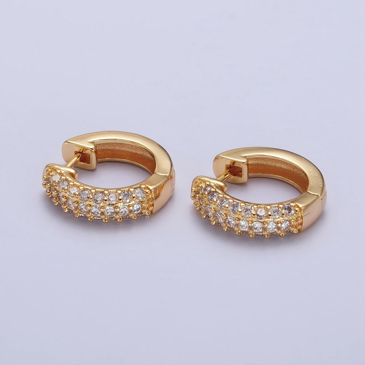 17mm Clear Micro Paved CZ Huggie Earrings in Gold & Silver | AB137 AB138