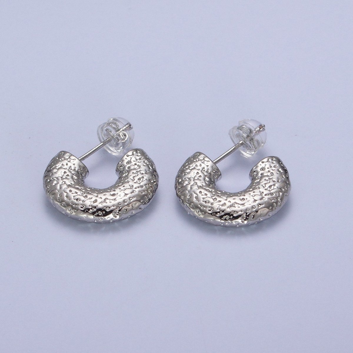 17mm Hammered C-Shaped Textured Chubby Hoop Earrings in Gold & Silver | AB047 AB048