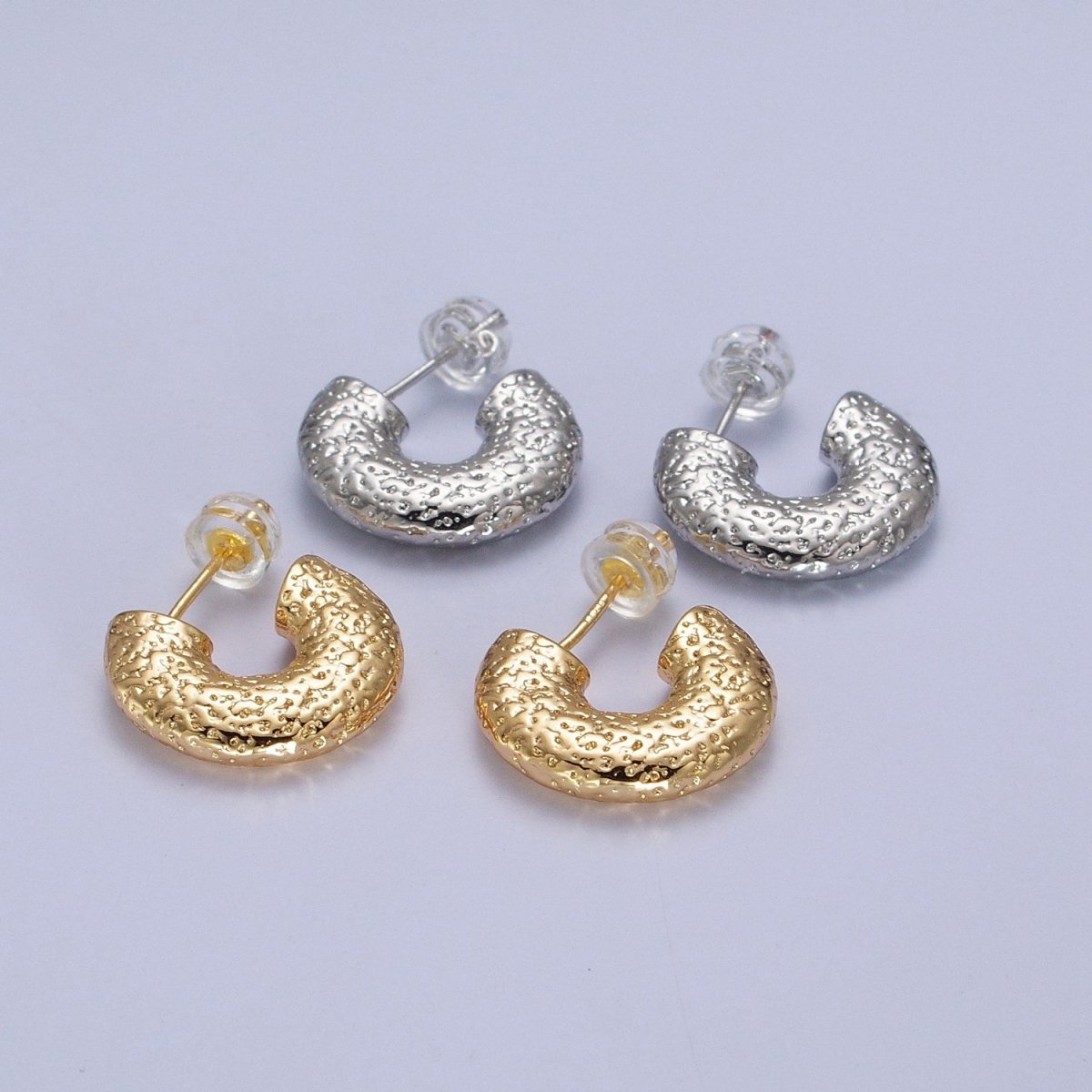 17mm Hammered C-Shaped Textured Chubby Hoop Earrings in Gold & Silver | AB047 AB048