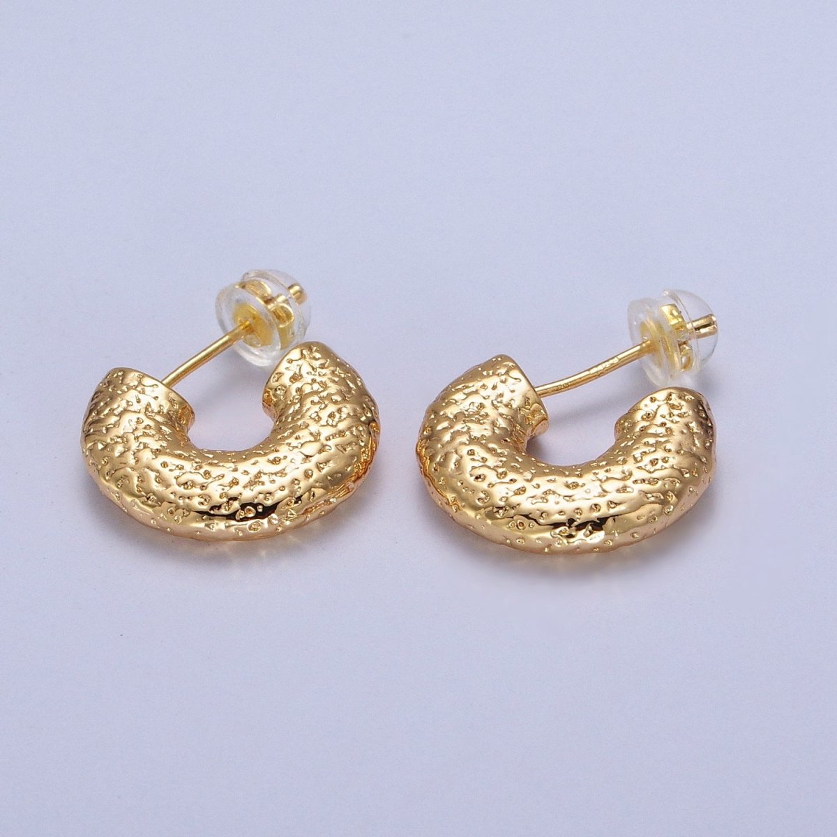 17mm Hammered C-Shaped Textured Chubby Hoop Earrings in Gold & Silver | AB047 AB048