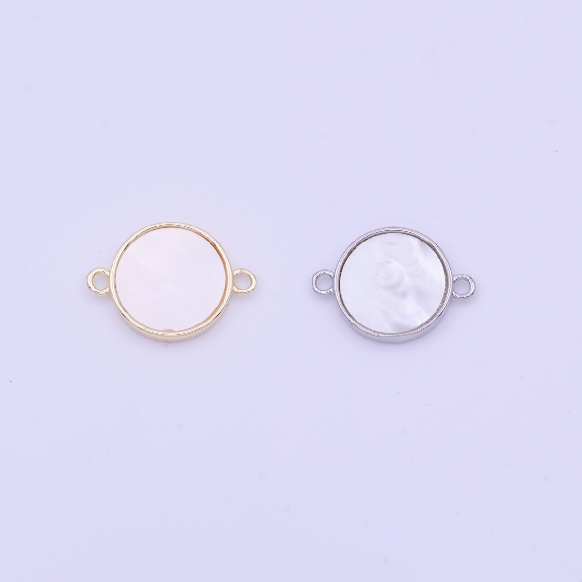 17mm Round Shell Pearl Minimalist Connector in Gold & Silver | Y-626 Y-627