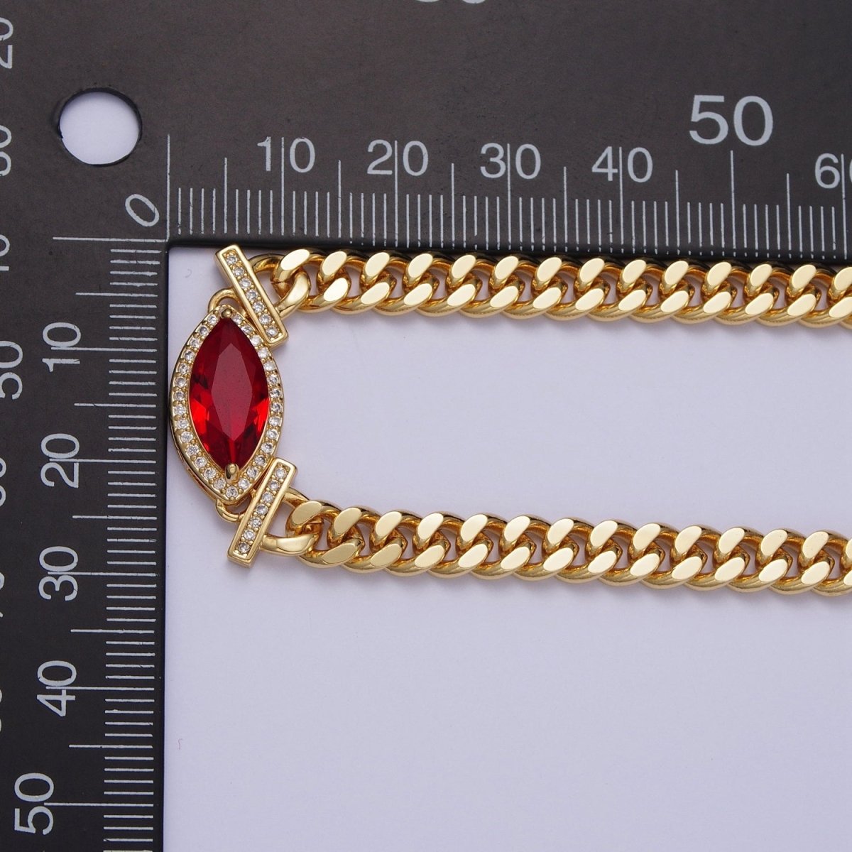 18 Inch Micro Paved Marquise CZ Flat Curb Link Chain Gold Necklace | WA-1209 - WA-1214 Clearance Pricing