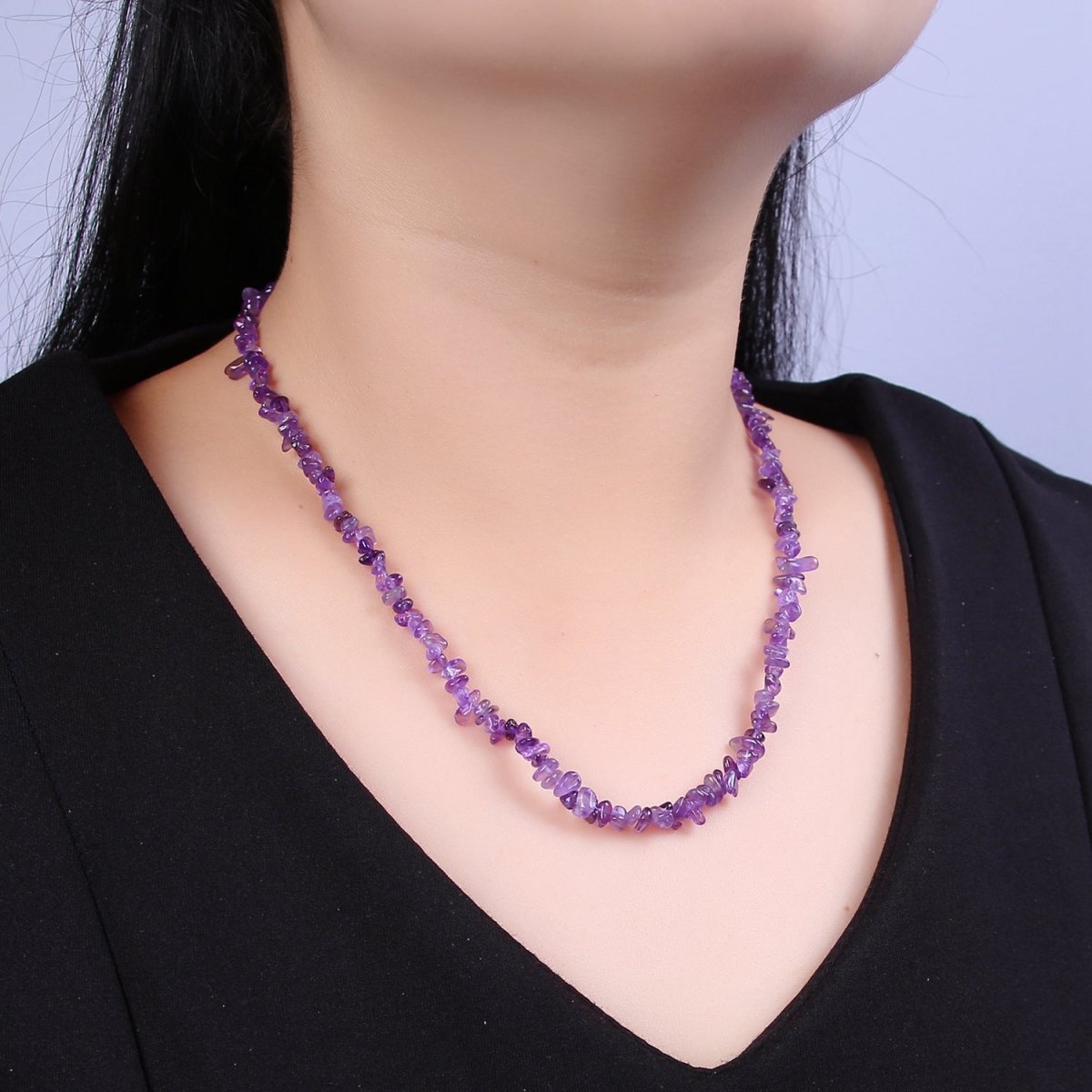 18 Inch Natural Purple Amethyst Crystal Stone Bead Necklace with 2" Extender | WA-639 Clearance Pricing - DLUXCA
