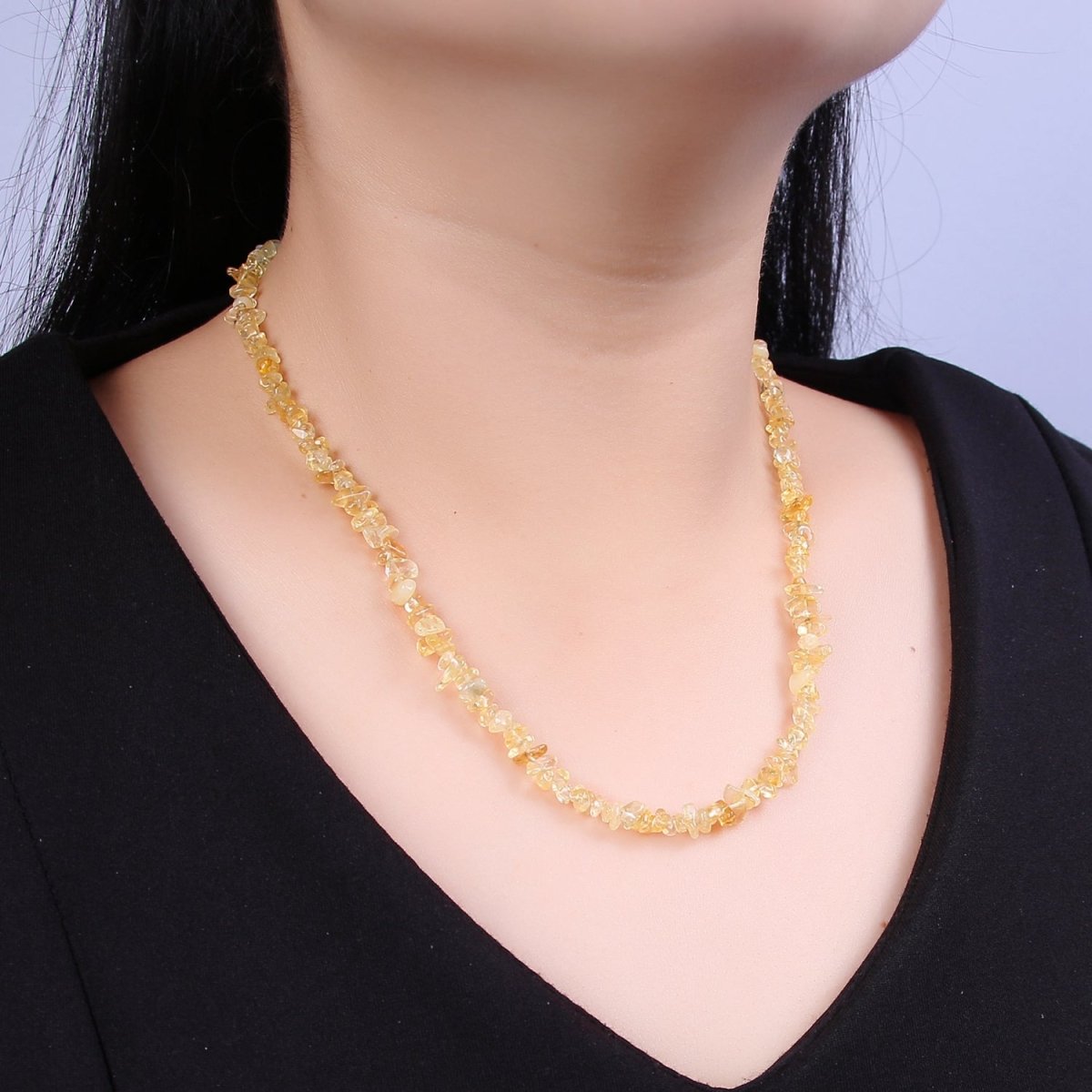 18 Inch Natural Yellow Citrine Crystal Stone Bead Necklace with 2" Extender | WA-635 Clearance Pricing