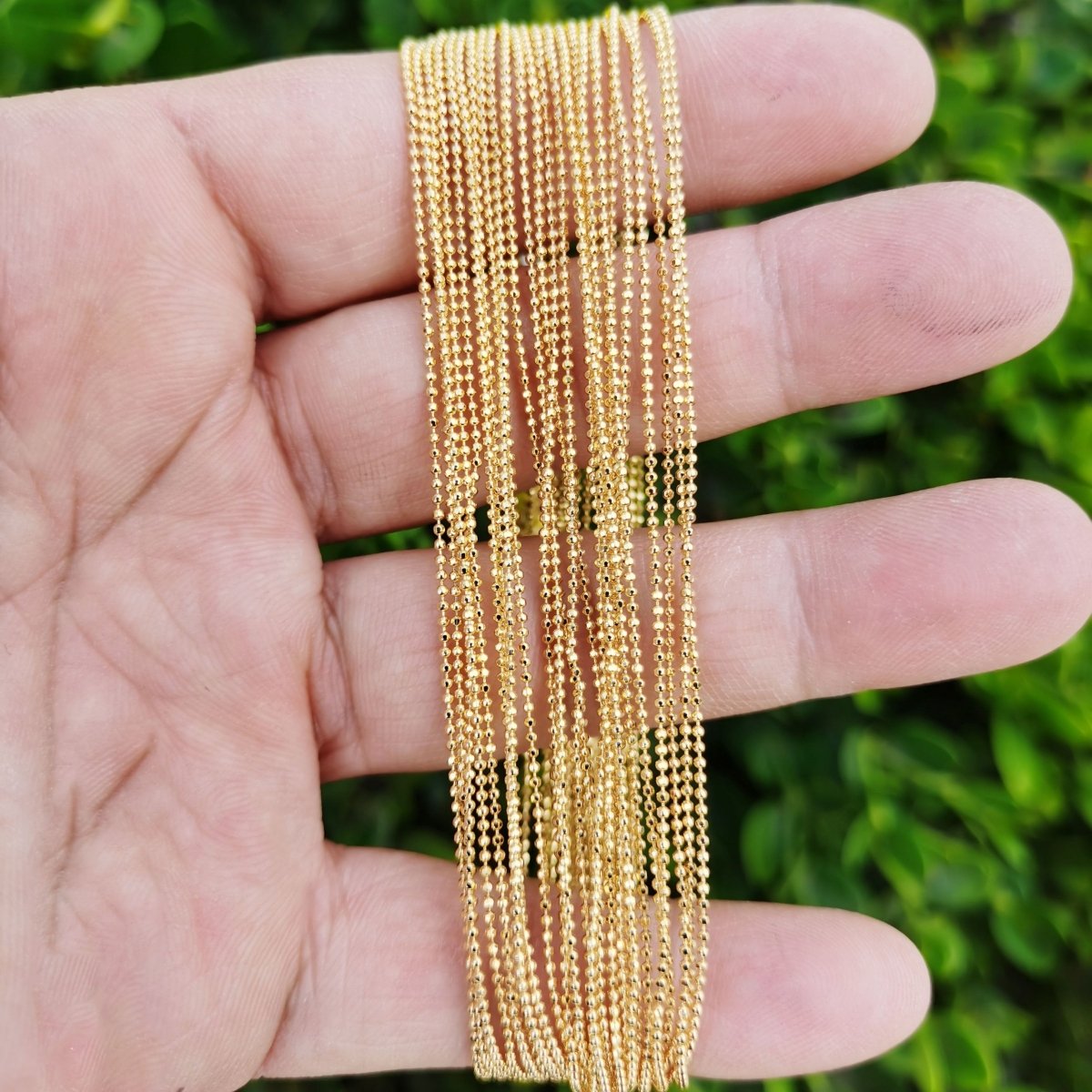 18 inches Bead / Small Ball Chain - 24K Gold Plated Necklace - Women's Necklace - Ready to Wear Chain Finished Chain - Dainty 1mm Bead Necklace w/ Spring Ring | CN-854 Clearance Pricing - DLUXCA