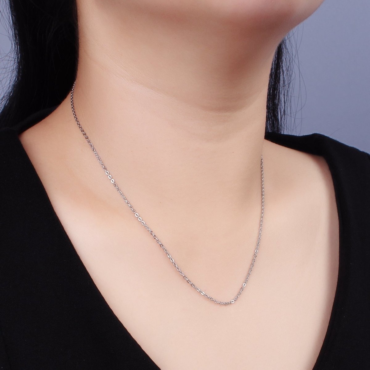 18inch Cable Chain Necklace Silver Dainty Cable Link Chain Necklaces Stainless Steel | WA-2393 - DLUXCA