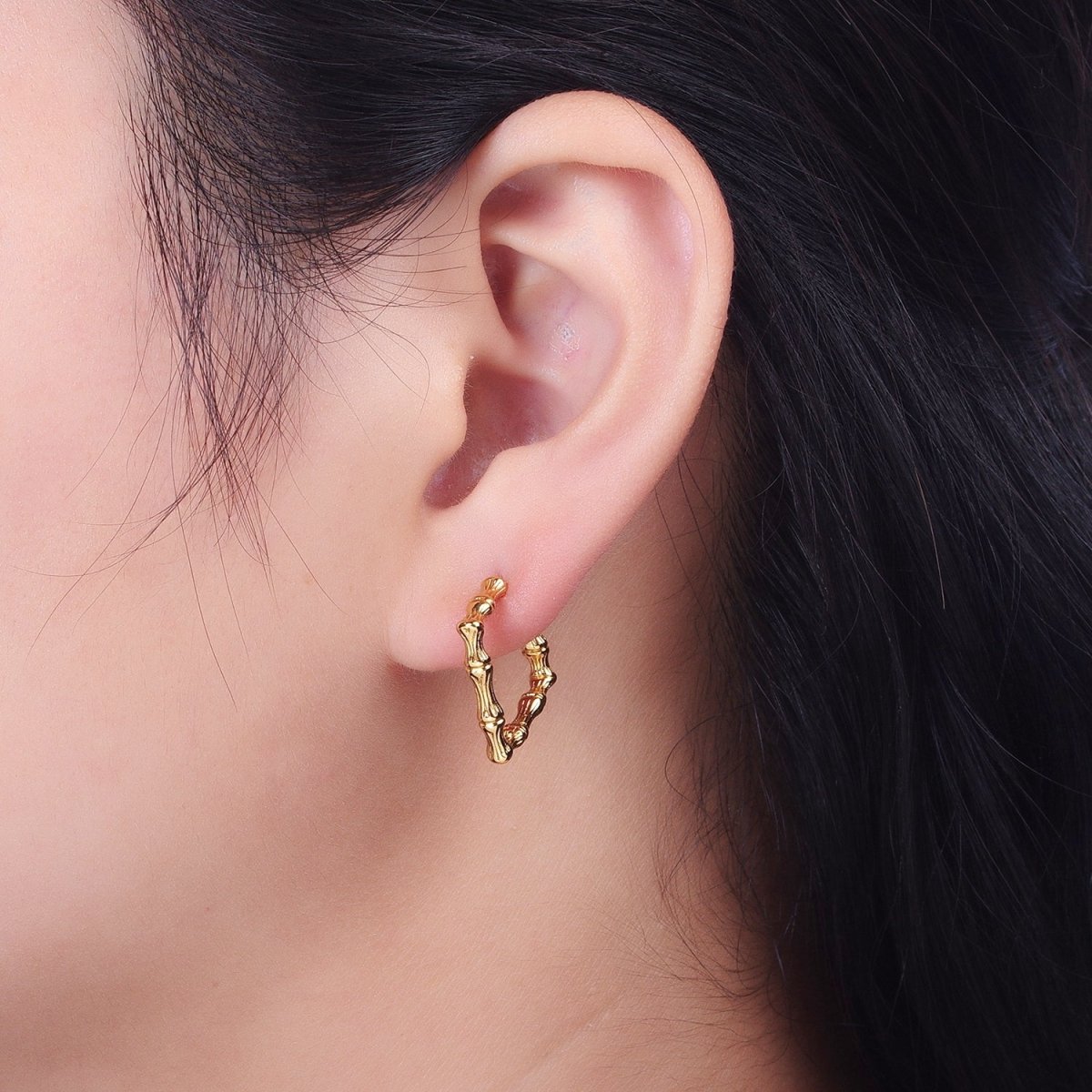 18K, 16K, 24K Gold Filled 20mm Bamboo Rhombus Geometric Hoops Earring | AD-310 AD-311 AD-312