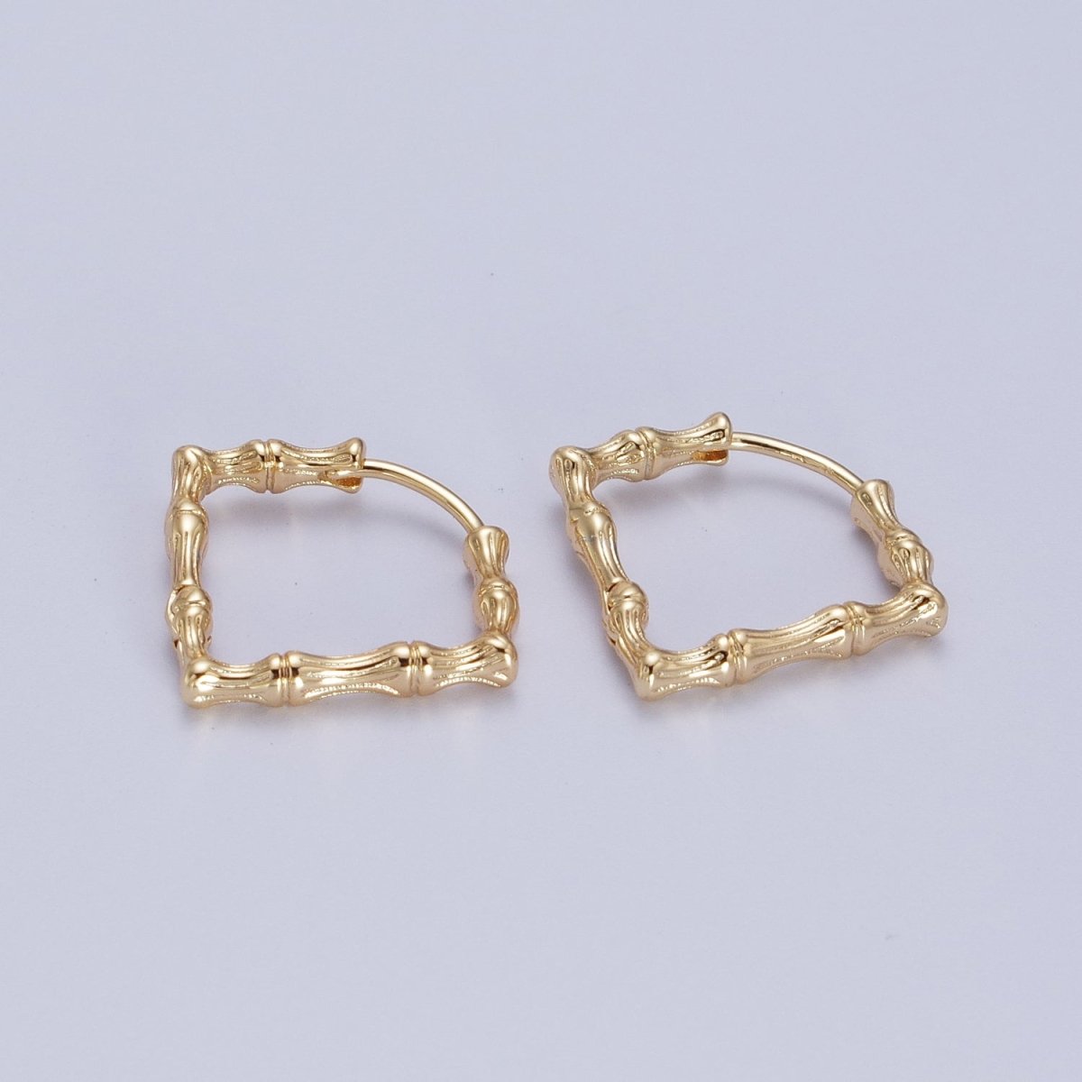 18K, 16K, 24K Gold Filled 20mm Bamboo Rhombus Geometric Hoops Earring | AD-310 AD-311 AD-312