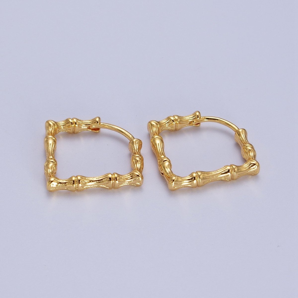 18K, 16K, 24K Gold Filled 20mm Bamboo Rhombus Geometric Hoops Earring | AD-310 AD-311 AD-312