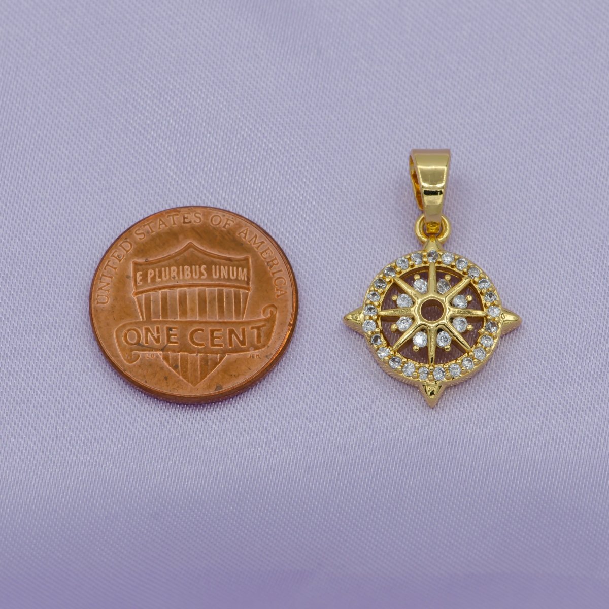 18K, 24K Gold Filled Compass, Four Directions, Travel Lover, Navigation, Cubic Zirconia Necklace PENDANT Charm Bails Findings for Jewelry Making H-906