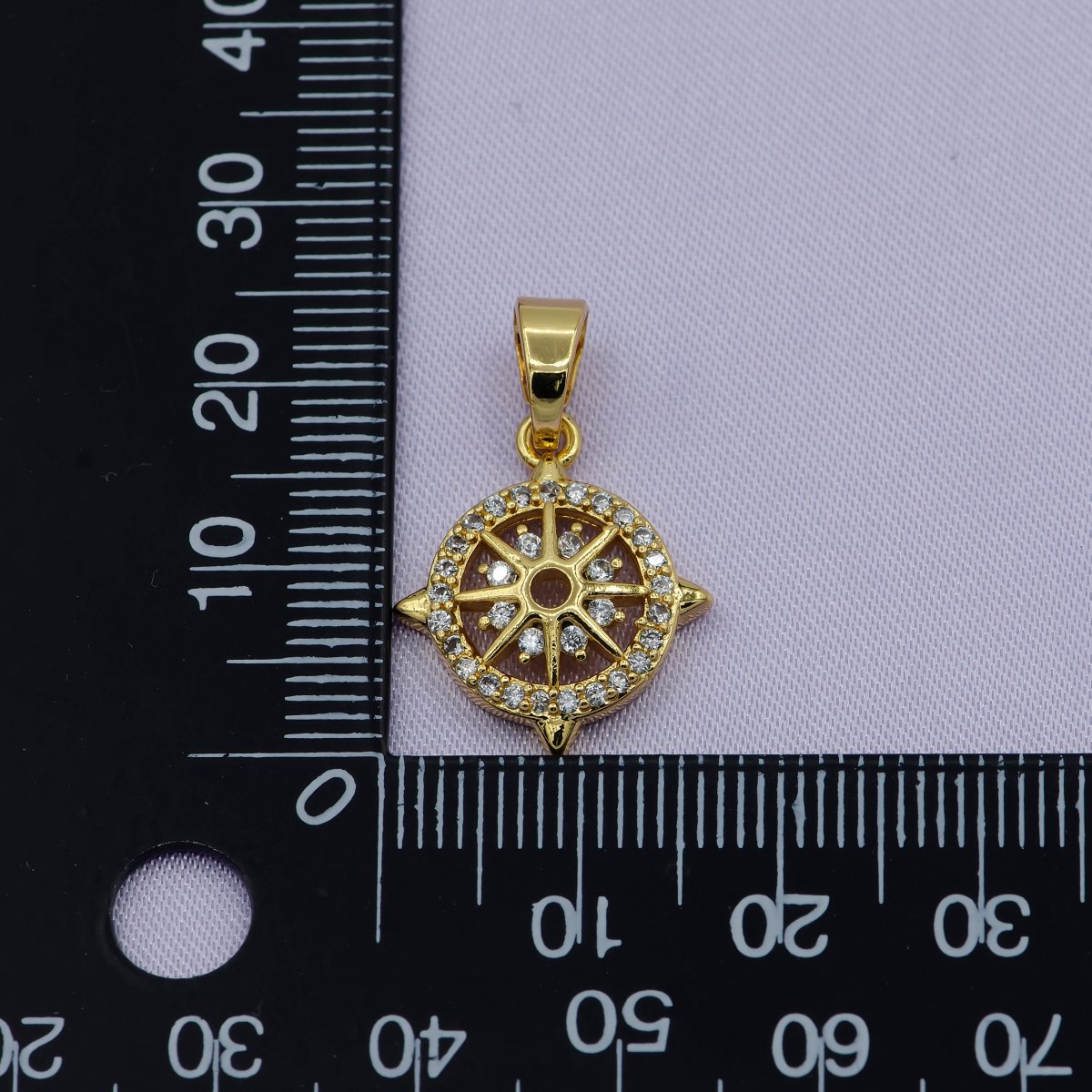 18K, 24K Gold Filled Compass, Four Directions, Travel Lover, Navigation, Cubic Zirconia Necklace PENDANT Charm Bails Findings for Jewelry Making H-906