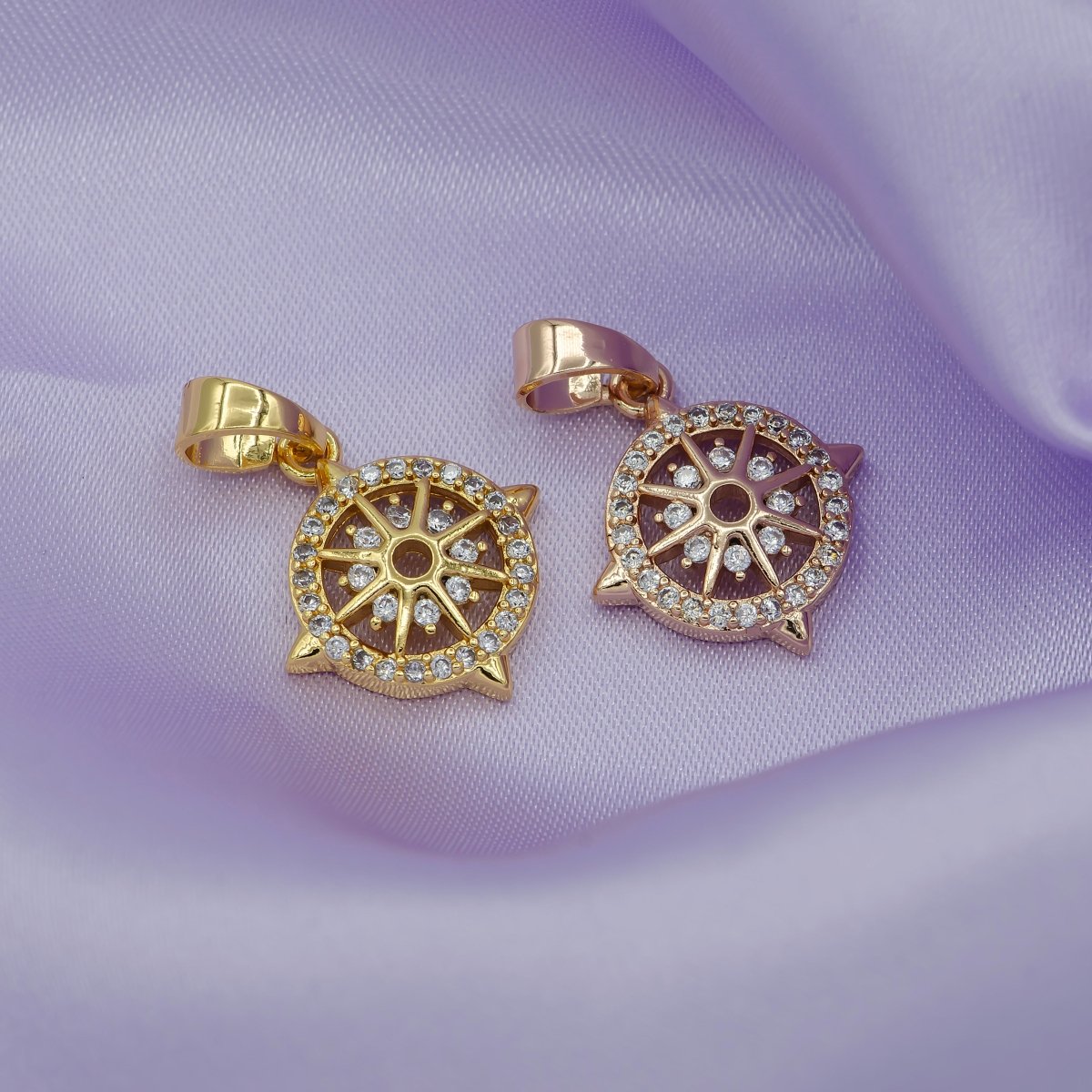 18K, 24K Gold Filled Compass, Four Directions, Travel Lover, Navigation, Cubic Zirconia Necklace PENDANT Charm Bails Findings for Jewelry Making H-906