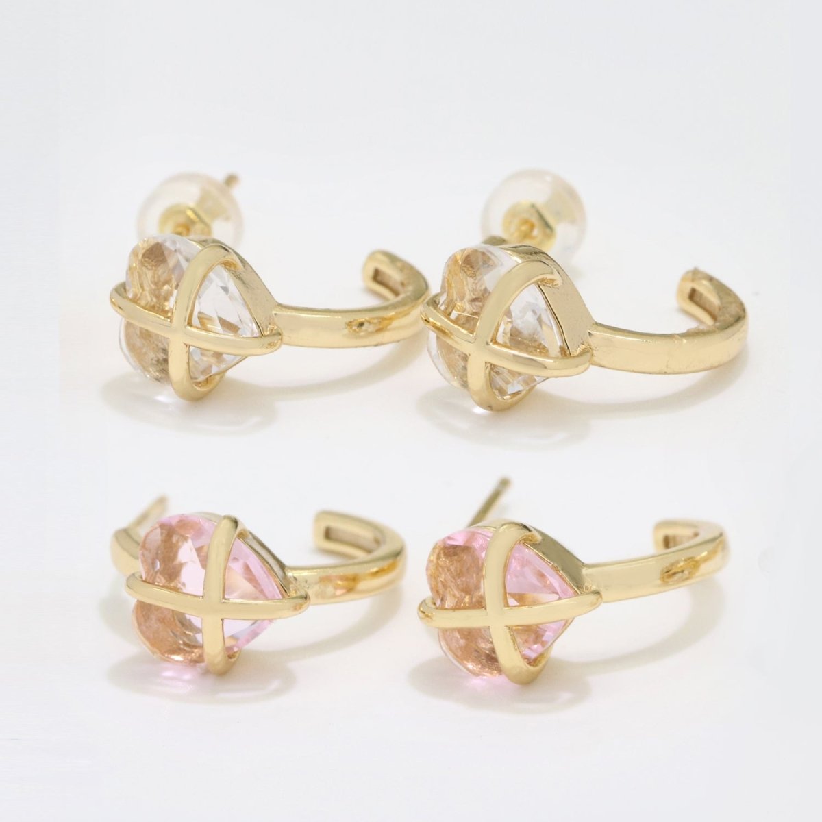 18K Dainty Gold Filled Heart Crystal Wrap Earring Hoop Earring T-220 ~ T-221