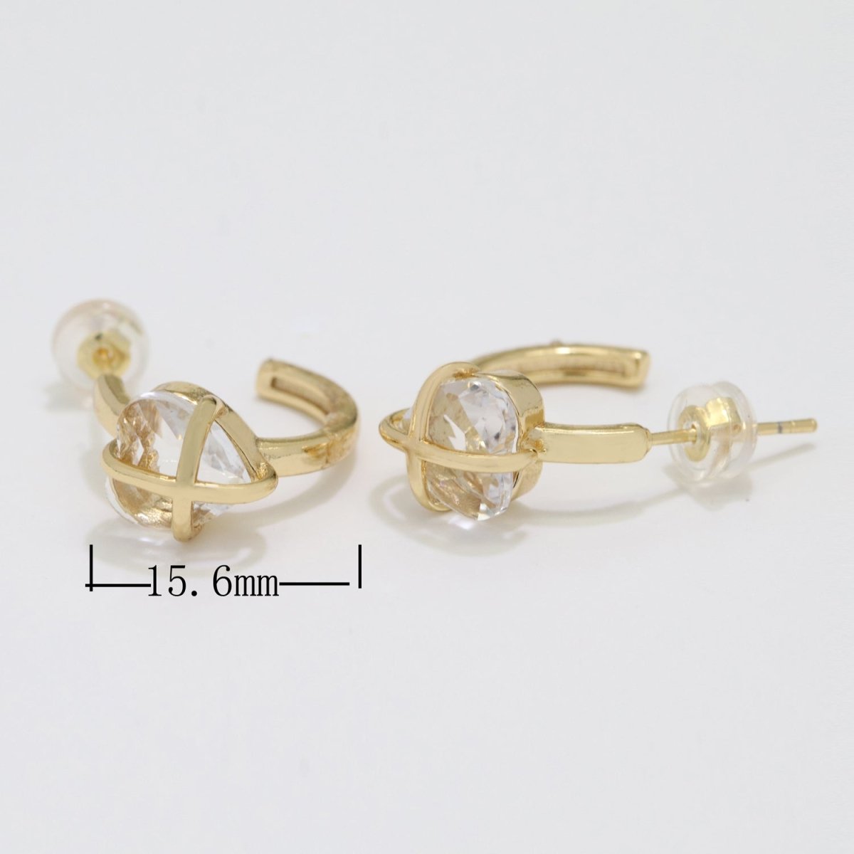 18K Dainty Gold Filled Heart Crystal Wrap Earring Hoop Earring T-220 ~ T-221