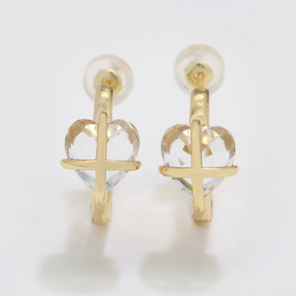 18K Dainty Gold Filled Heart Crystal Wrap Earring Hoop Earring T-220 ~ T-221