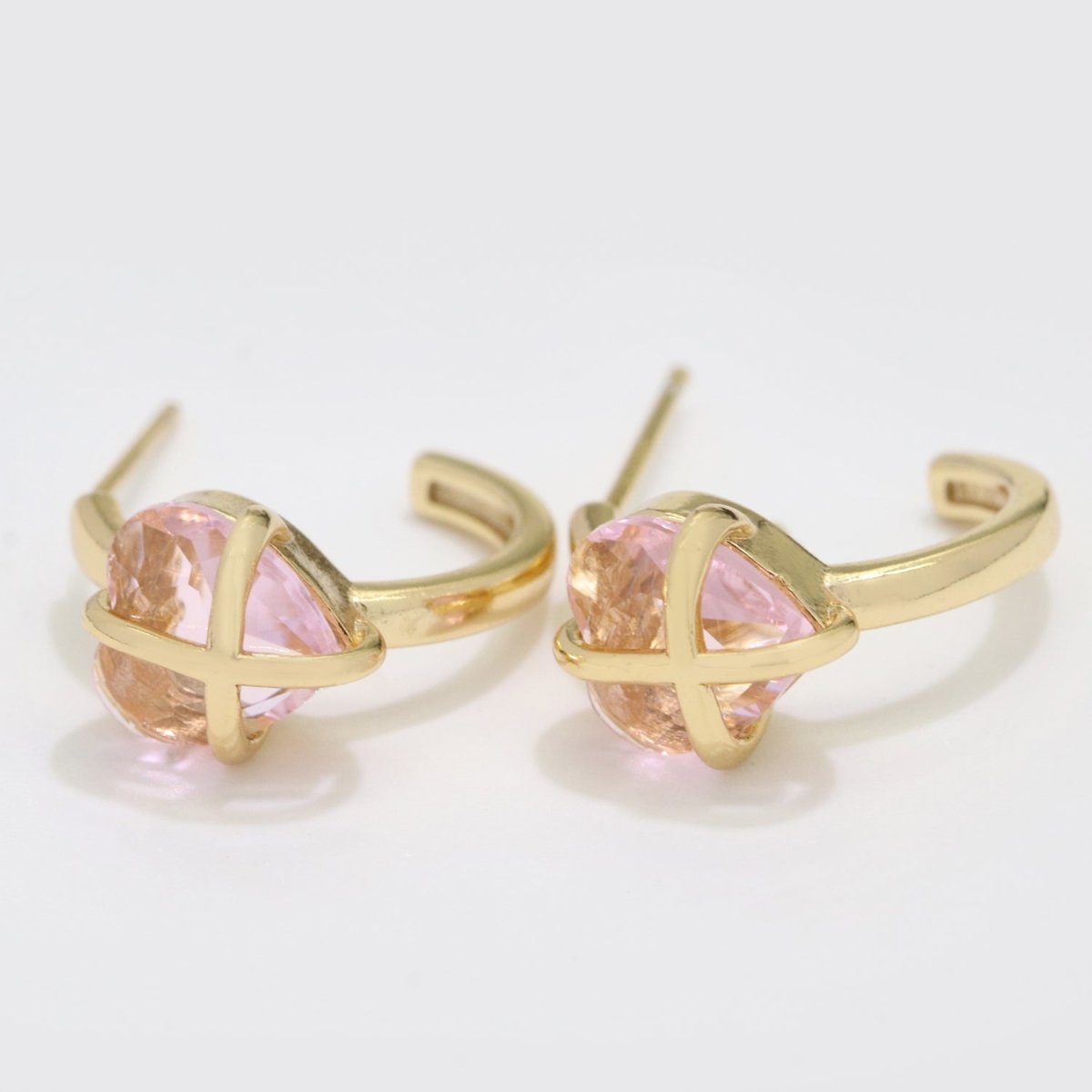 18K Dainty Gold Filled Heart Crystal Wrap Earring Hoop Earring T-220 ~ T-221