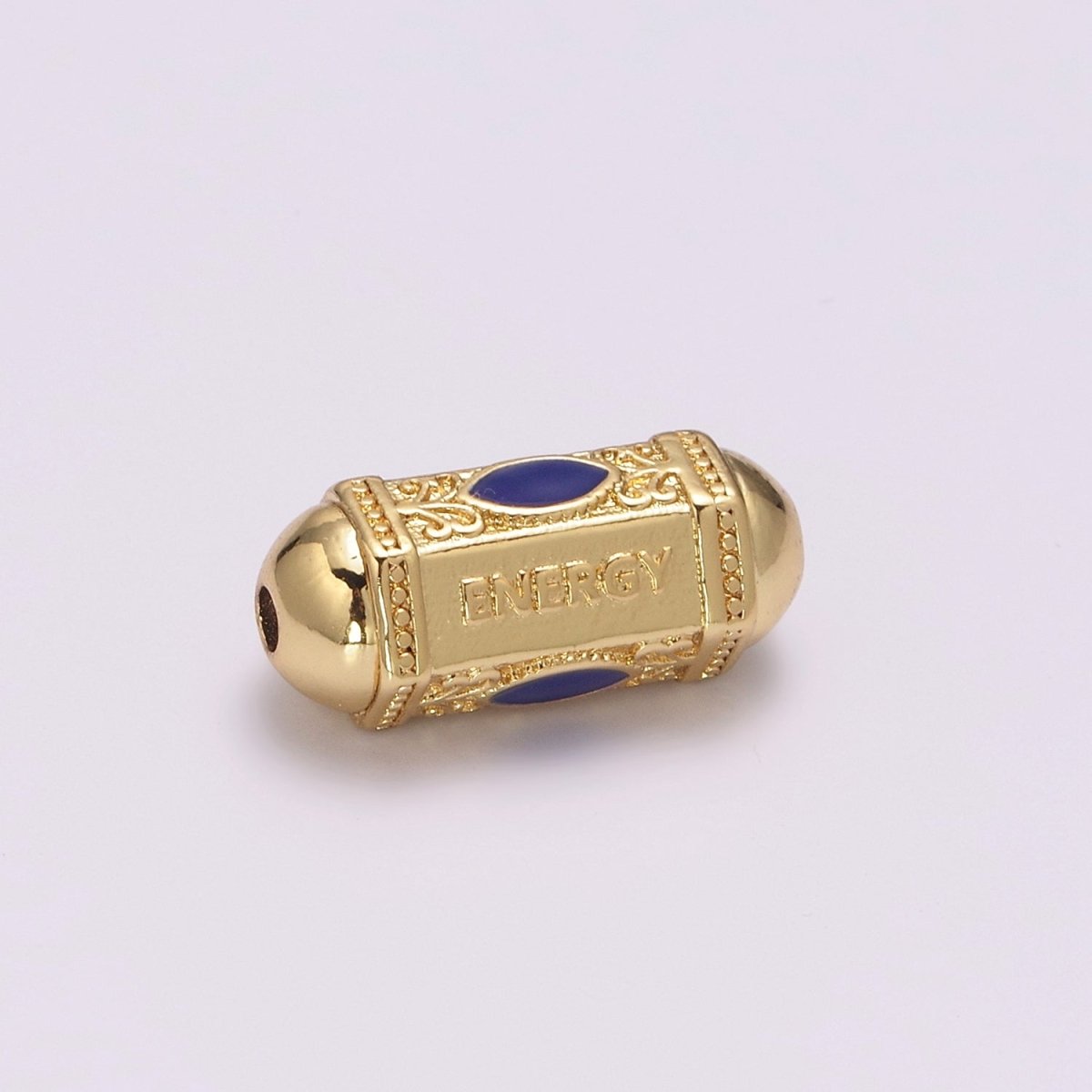 18K Dainty Gold Filled Positive Energy Word Hexagon Shape Small Hole Tube Spacer Beads, Drum Barrel Beads, Blue Dark Blue Red Yellow CZ Tube Spacer for Bracelet B-626