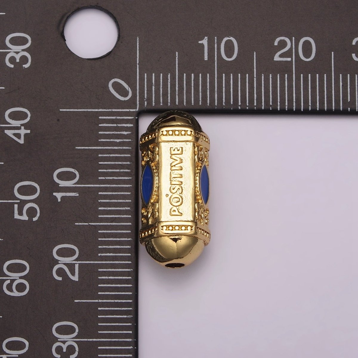 18K Dainty Gold Filled Positive Energy Word Hexagon Shape Small Hole Tube Spacer Beads, Drum Barrel Beads, Blue Dark Blue Red Yellow CZ Tube Spacer for Bracelet B-626