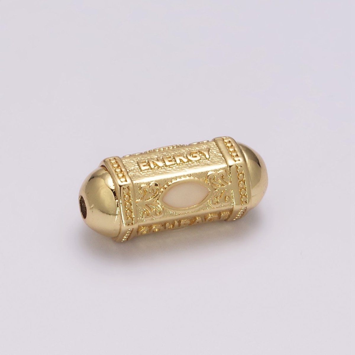 18K Dainty Gold Filled Positive Energy Word Hexagon Shape Small Hole Tube Spacer Beads, Drum Barrel Beads, Blue Dark Blue Red Yellow CZ Tube Spacer for Bracelet B-626