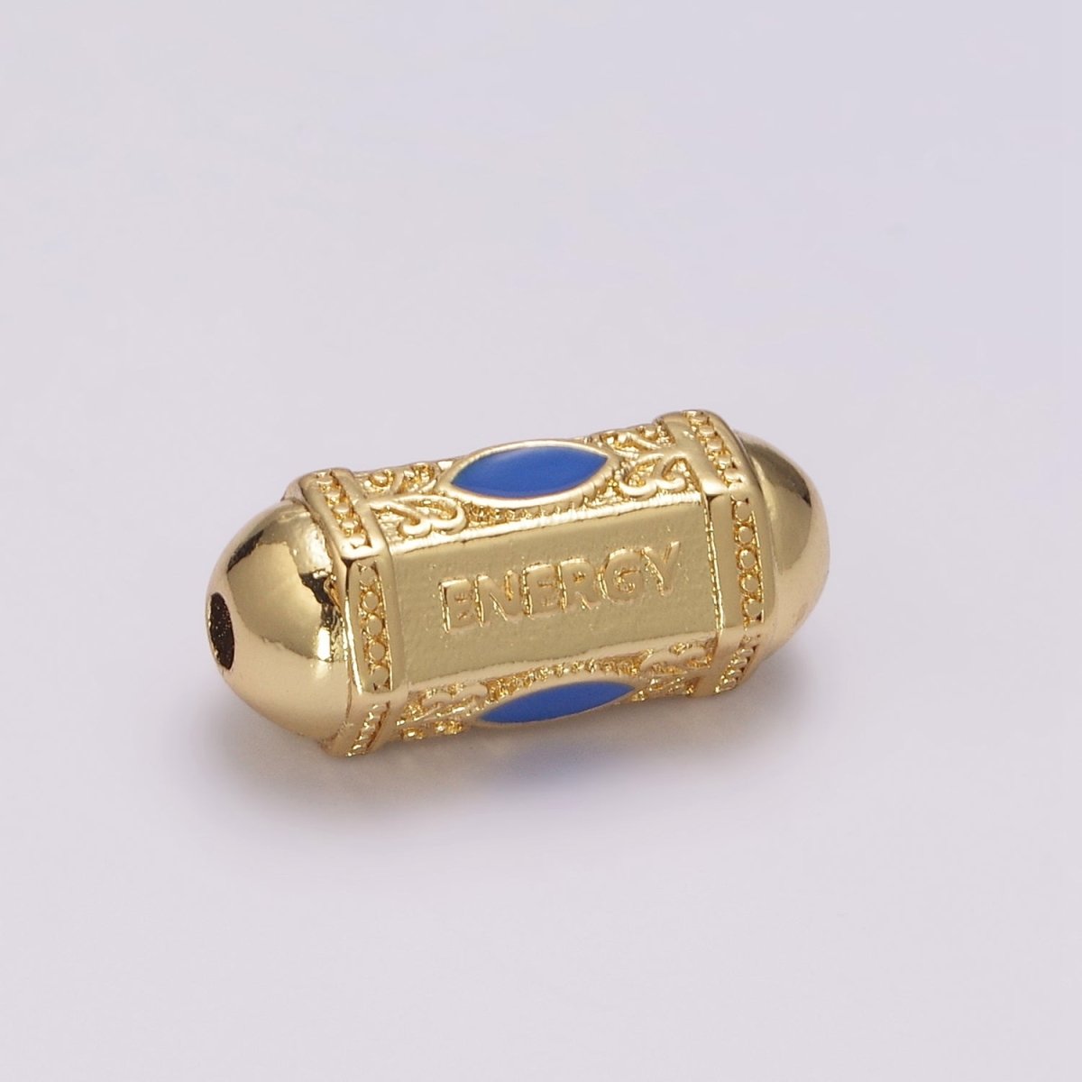 18K Dainty Gold Filled Positive Energy Word Hexagon Shape Small Hole Tube Spacer Beads, Drum Barrel Beads, Blue Dark Blue Red Yellow CZ Tube Spacer for Bracelet B-626