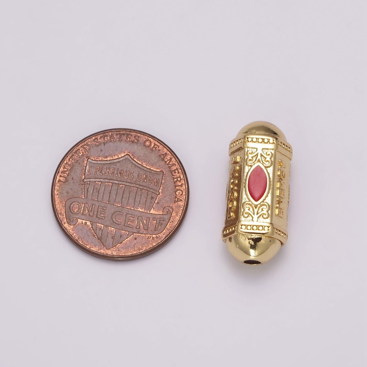 18K Dainty Gold Filled Positive Energy Word Hexagon Shape Small Hole Tube Spacer Beads, Drum Barrel Beads, Blue Dark Blue Red Yellow CZ Tube Spacer for Bracelet B-626